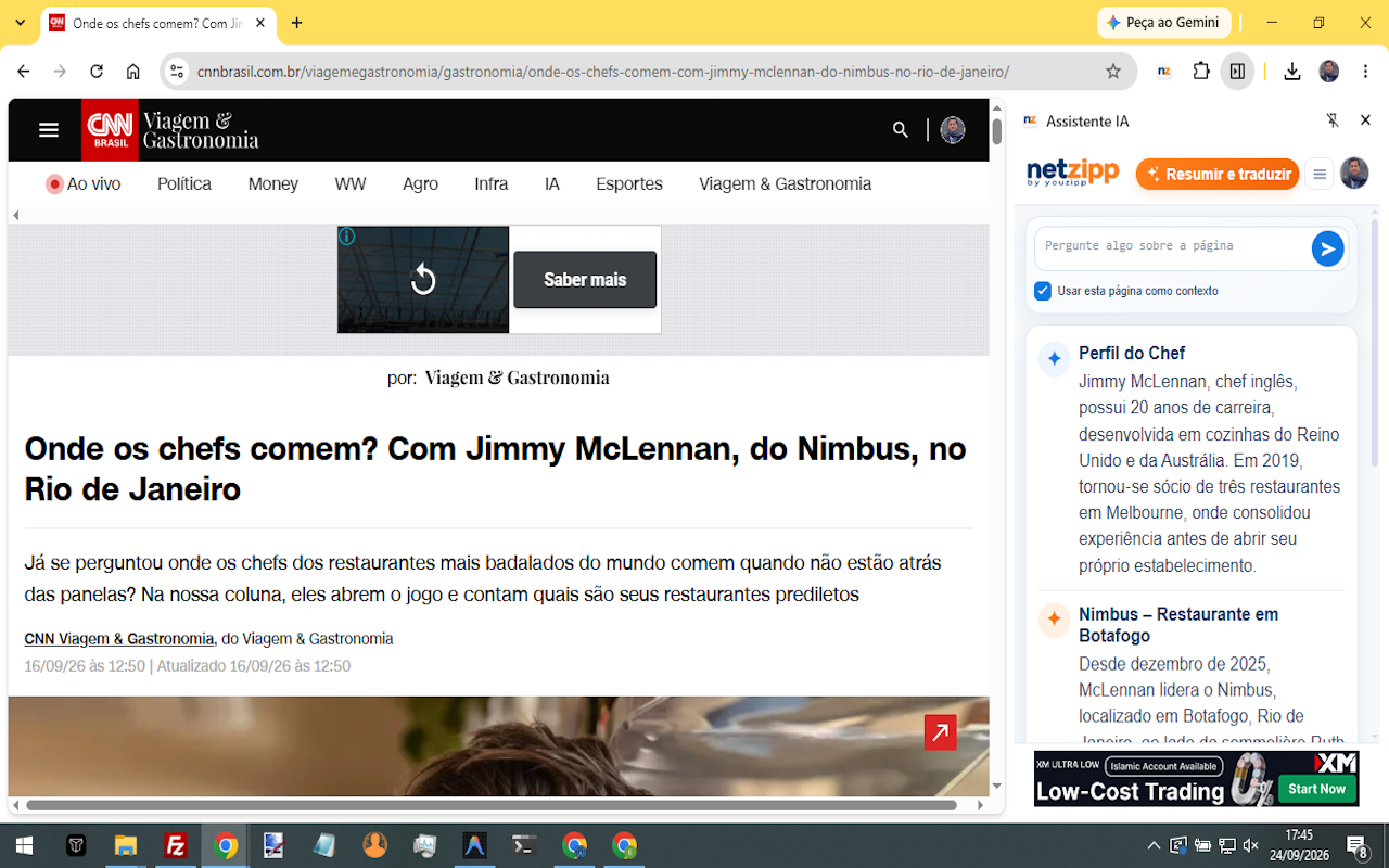 NetZipp resumindo uma not&iacute;cia no Chrome